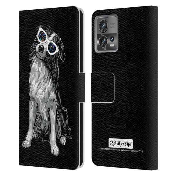 P.D. Moreno Black And White Dogs Border Collie Leather Book Wallet Case Cover For Motorola Moto Edge 30 Fusion