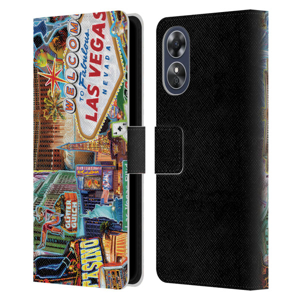 P.D. Moreno Cities Las Vegas 1 Leather Book Wallet Case Cover For OPPO A17