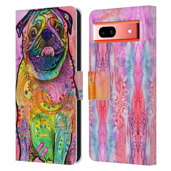 Dean Russo Dogs 3 Pug Leather Book Wallet Case Cover For Google Pixel 7a