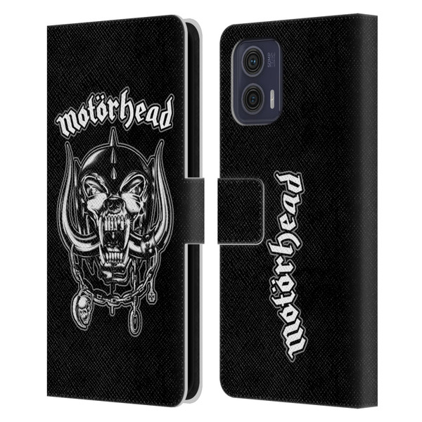 Motorhead Graphics Silver War Pig Leather Book Wallet Case Cover For Motorola Moto G73 5G