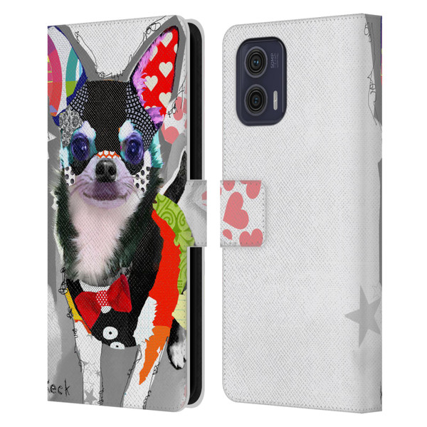 Michel Keck Dogs 3 Chihuahua Leather Book Wallet Case Cover For Motorola Moto G73 5G