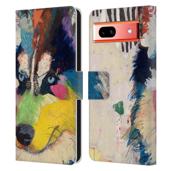 Michel Keck Dogs Husky Leather Book Wallet Case Cover For Google Pixel 7a