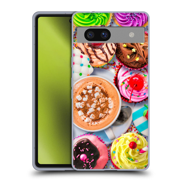 Aimee Stewart Colourful Sweets Cupcakes And Cocoa Soft Gel Case for Google Pixel 7a