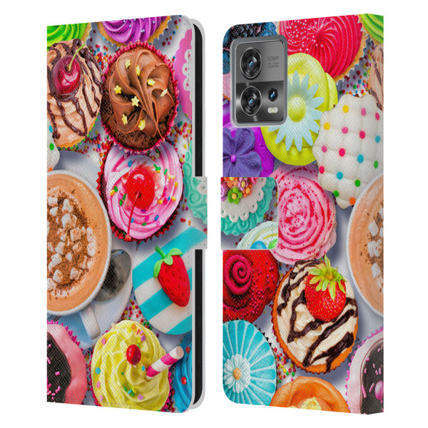 Aimee Stewart Colourful Sweets Cupcakes And Cocoa Leather Book Wallet Case Cover For Motorola Moto Edge 30 Fusion