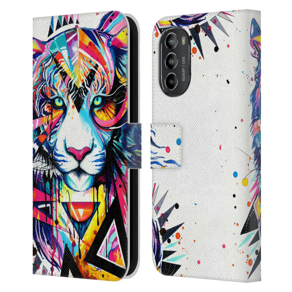 Pixie Cold Cats Shattered Tiger Leather Book Wallet Case Cover For Motorola Moto G82 5G