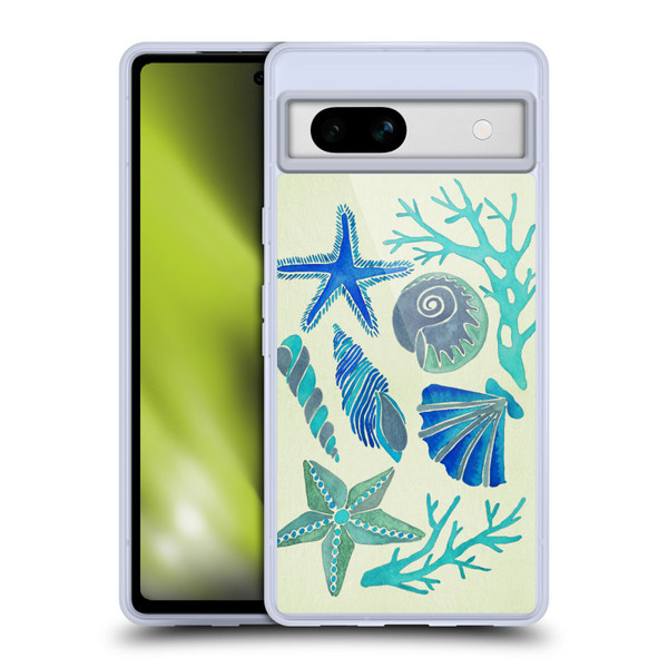 Cat Coquillette Sea Seashells Blue Soft Gel Case for Google Pixel 7a