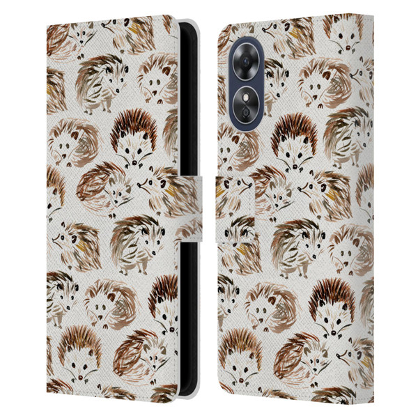 Cat Coquillette Animals Hedgehogs Leather Book Wallet Case Cover For OPPO A17