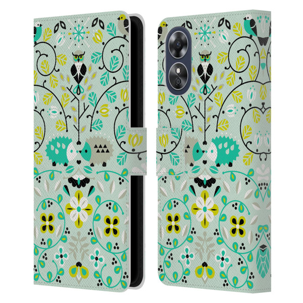 Cat Coquillette Animals Hedgehogs Symmetry Leather Book Wallet Case Cover For OPPO A17