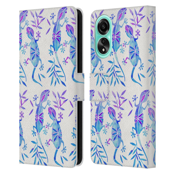 Cat Coquillette Animals 2 Indigo Geckos Leather Book Wallet Case Cover For OPPO A78 4G