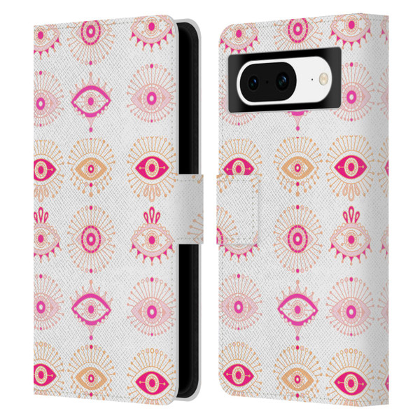 Cat Coquillette Linear Pink Evil Eyes Leather Book Wallet Case Cover For Google Pixel 8