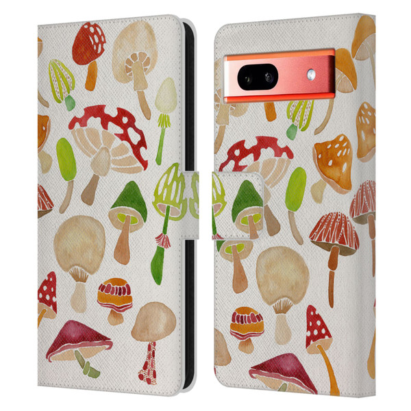 Cat Coquillette Nature Mushrooms Leather Book Wallet Case Cover For Google Pixel 7a