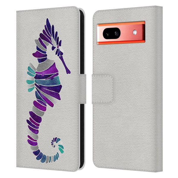 Cat Coquillette Sea Seahorse Purple Leather Book Wallet Case Cover For Google Pixel 7a