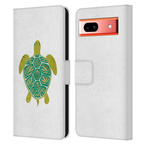 Cat Coquillette Sea Turtle Green Leather Book Wallet Case Cover For Google Pixel 7a