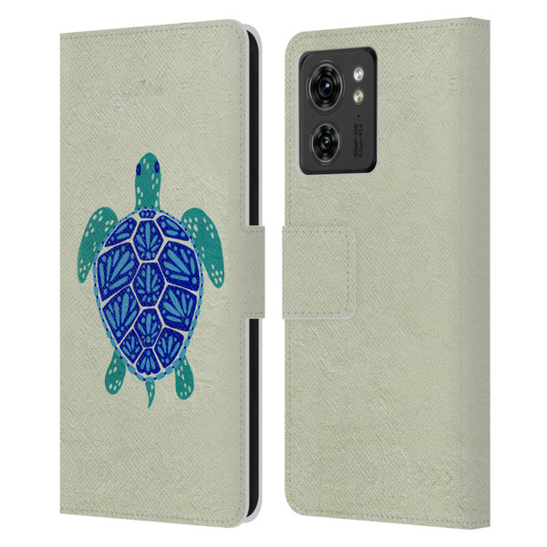 Cat Coquillette Sea Turtle Blue Leather Book Wallet Case Cover For Motorola Moto Edge 40