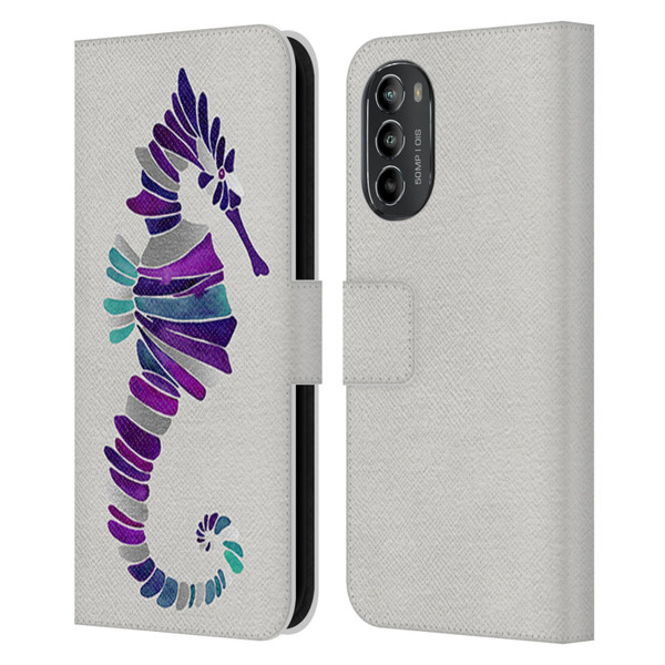 Cat Coquillette Sea Seahorse Purple Leather Book Wallet Case Cover For Motorola Moto G82 5G