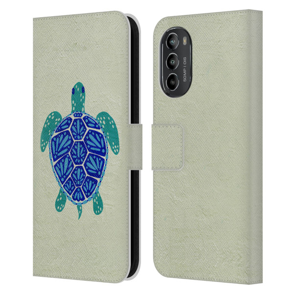 Cat Coquillette Sea Turtle Blue Leather Book Wallet Case Cover For Motorola Moto G82 5G