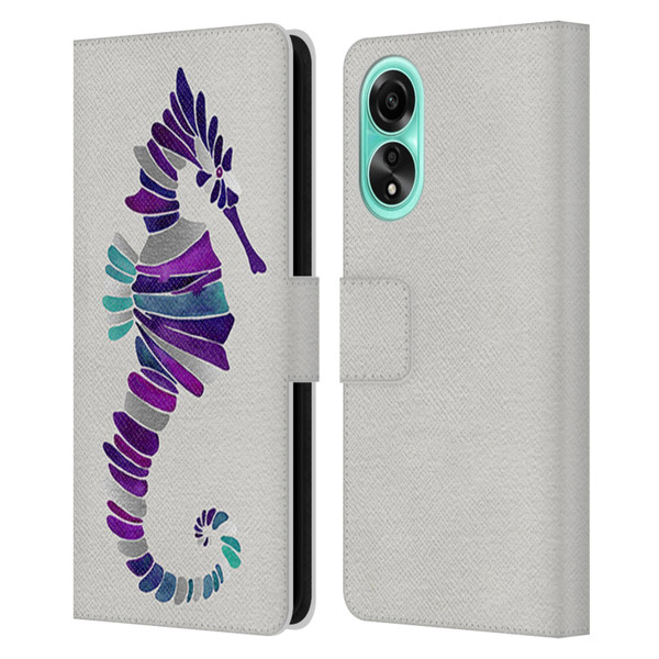 Cat Coquillette Sea Seahorse Purple Leather Book Wallet Case Cover For OPPO A78 4G