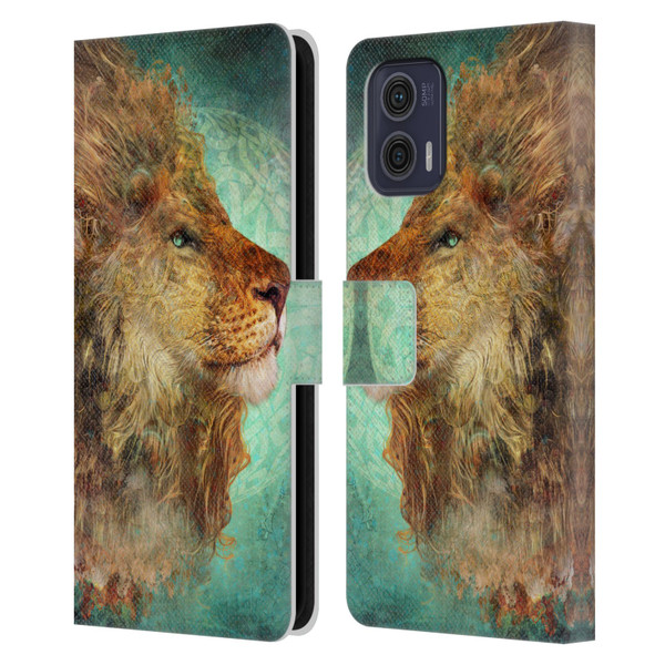 Jena DellaGrottaglia Animals Lion Leather Book Wallet Case Cover For Motorola Moto G73 5G