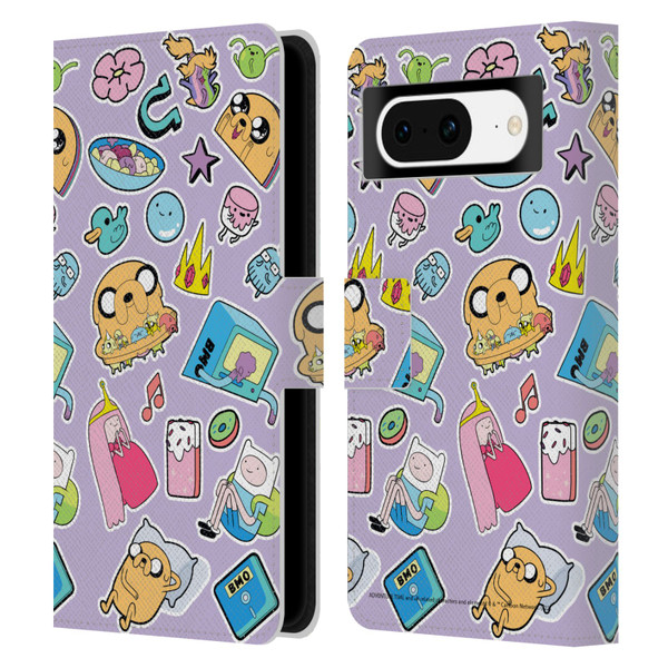 Adventure Time Graphics Icons Leather Book Wallet Case Cover For Google Pixel 8