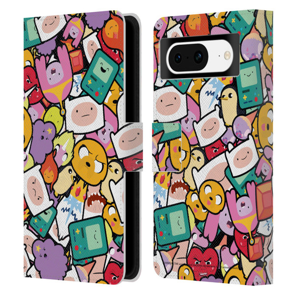 Adventure Time Graphics Pattern Leather Book Wallet Case Cover For Google Pixel 8