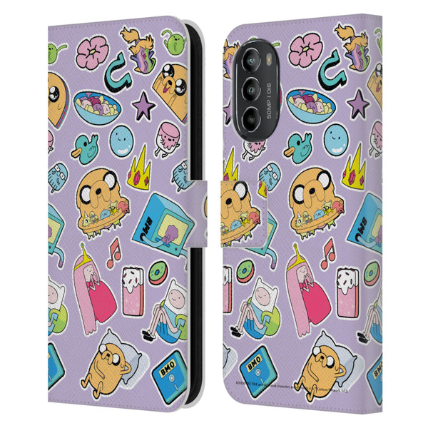 Adventure Time Graphics Icons Leather Book Wallet Case Cover For Motorola Moto G82 5G