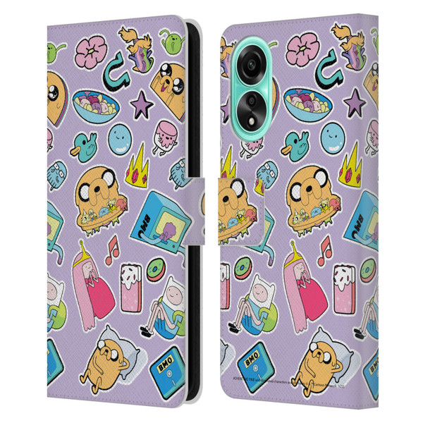 Adventure Time Graphics Icons Leather Book Wallet Case Cover For OPPO A78 5G