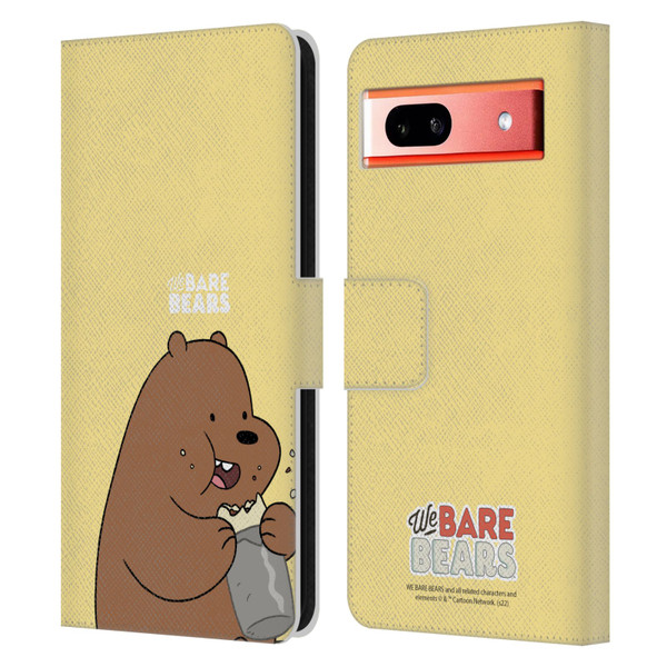 We Bare Bears Character Art Grizzly Leather Book Wallet Case Cover For Google Pixel 7a