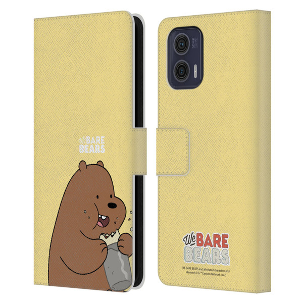 We Bare Bears Character Art Grizzly Leather Book Wallet Case Cover For Motorola Moto G73 5G