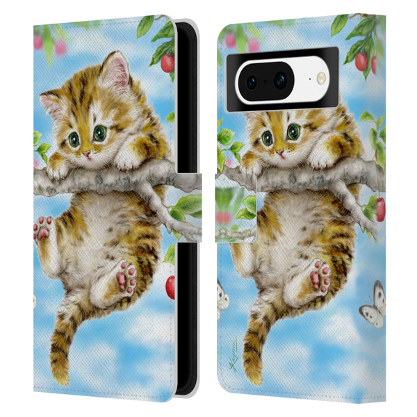 Kayomi Harai Animals And Fantasy Cherry Tree Kitten Leather Book Wallet Case Cover For Google Pixel 8