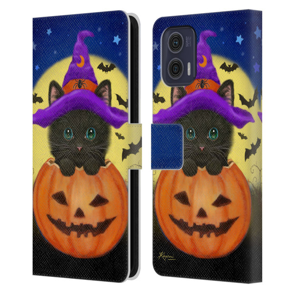 Kayomi Harai Animals And Fantasy Halloween With Cat Leather Book Wallet Case Cover For Motorola Moto G73 5G