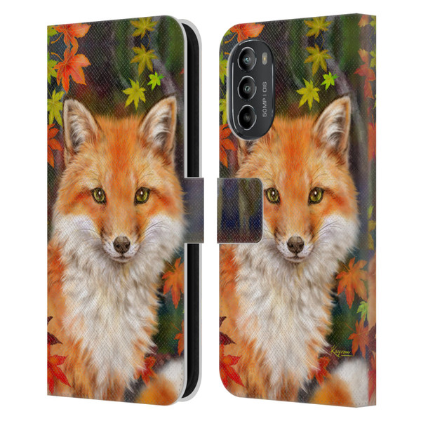 Kayomi Harai Animals And Fantasy Fox With Autumn Leaves Leather Book Wallet Case Cover For Motorola Moto G82 5G