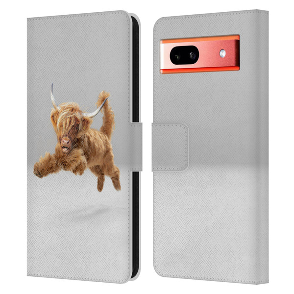Pixelmated Animals Surreal Pets Highland Pup Leather Book Wallet Case Cover For Google Pixel 7a