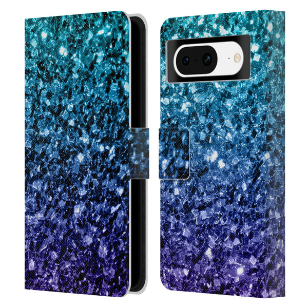 PLdesign Glitter Sparkles Aqua Blue Leather Book Wallet Case Cover For Google Pixel 8
