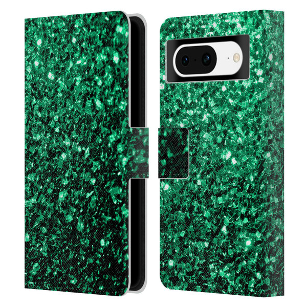 PLdesign Glitter Sparkles Emerald Green Leather Book Wallet Case Cover For Google Pixel 8