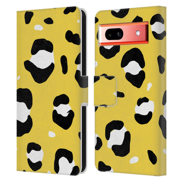Grace Illustration Animal Prints Yellow Leopard Leather Book Wallet Case Cover For Google Pixel 7a