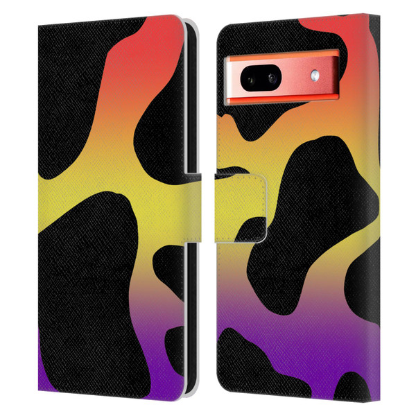 Grace Illustration Cow Prints Sunset Leather Book Wallet Case Cover For Google Pixel 7a