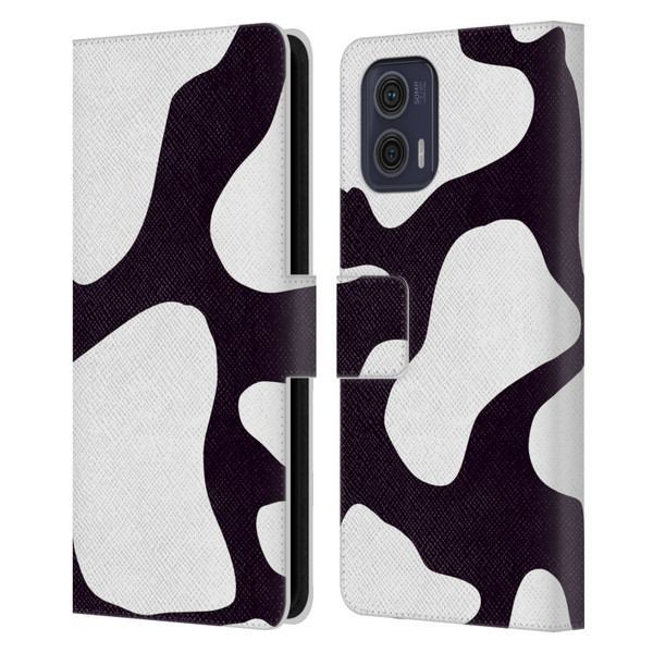 Grace Illustration Cow Prints Black And White Leather Book Wallet Case Cover For Motorola Moto G73 5G