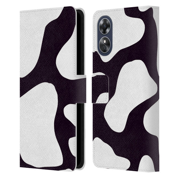 Grace Illustration Cow Prints Black And White Leather Book Wallet Case Cover For OPPO A17