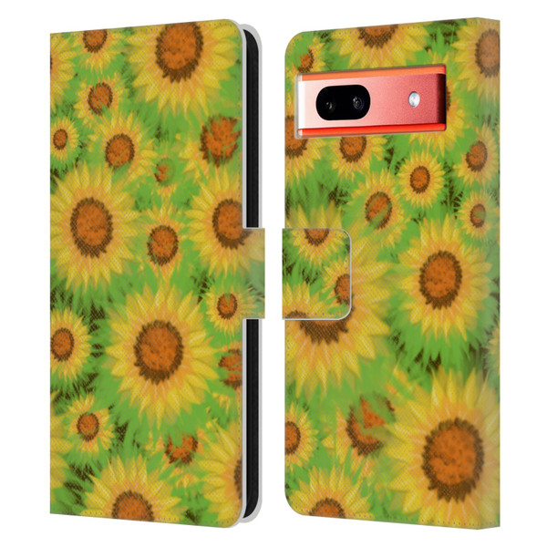 Grace Illustration Lovely Floral Sunflower Leather Book Wallet Case Cover For Google Pixel 7a