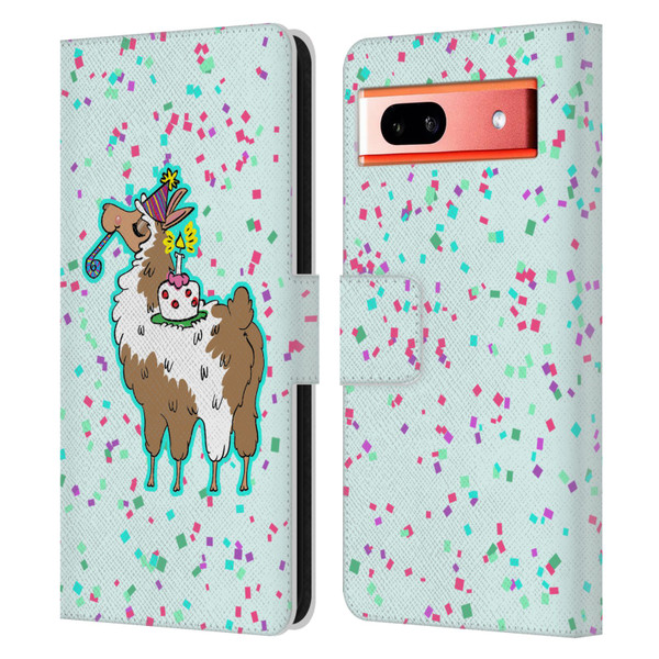 Grace Illustration Llama Birthday Leather Book Wallet Case Cover For Google Pixel 7a