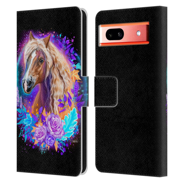 Sheena Pike Animals Purple Horse Spirit With Roses Leather Book Wallet Case Cover For Google Pixel 7a