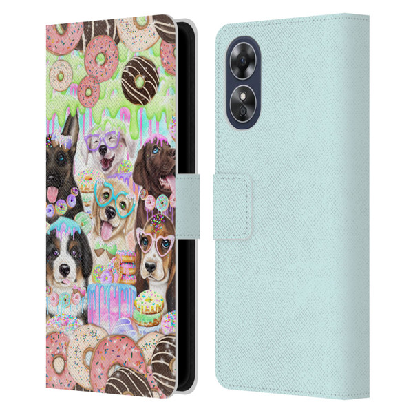 Sheena Pike Animals Puppy Dogs And Donuts Leather Book Wallet Case Cover For OPPO A17