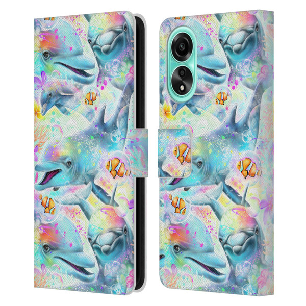 Sheena Pike Animals Rainbow Dolphins & Fish Leather Book Wallet Case Cover For OPPO A78 5G