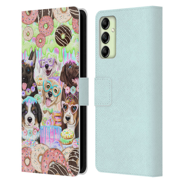 Sheena Pike Animals Puppy Dogs And Donuts Leather Book Wallet Case Cover For Samsung Galaxy A14 5G