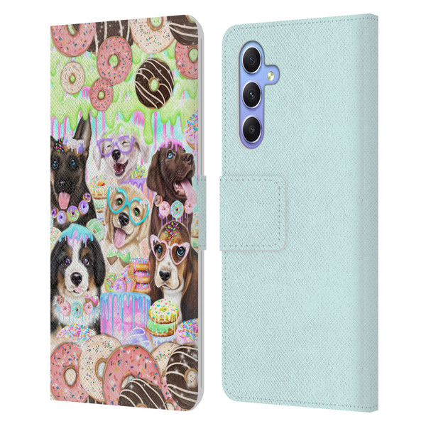 Sheena Pike Animals Puppy Dogs And Donuts Leather Book Wallet Case Cover For Samsung Galaxy A34 5G