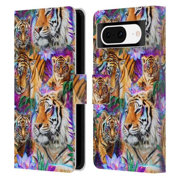 Sheena Pike Big Cats Daydream Tigers With Flowers Leather Book Wallet Case Cover For Google Pixel 8
