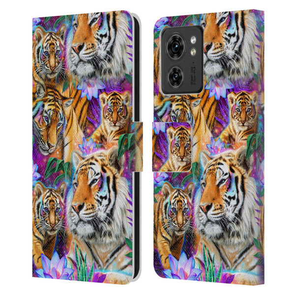 Sheena Pike Big Cats Daydream Tigers With Flowers Leather Book Wallet Case Cover For Motorola Moto Edge 40