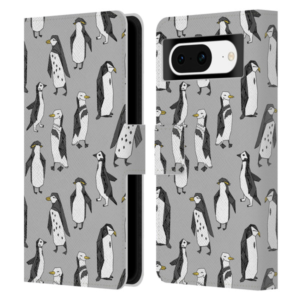 Andrea Lauren Design Birds Gray Penguins Leather Book Wallet Case Cover For Google Pixel 8