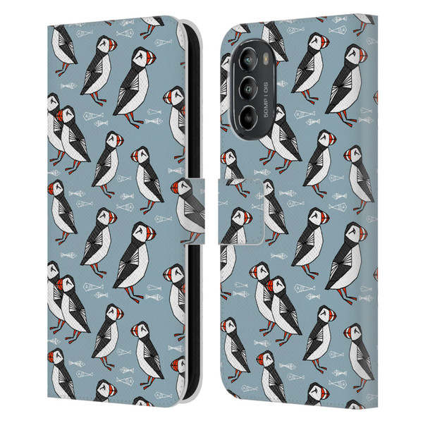 Andrea Lauren Design Birds Puffins Leather Book Wallet Case Cover For Motorola Moto G82 5G