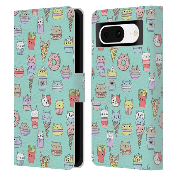 Andrea Lauren Design Food Pattern Catfood Leather Book Wallet Case Cover For Google Pixel 8